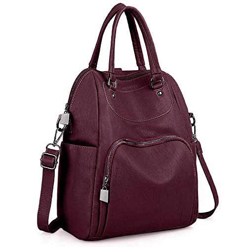 UTO Femme Sac à Dos Sac Porté Main en Multi-Façon Mode Vogue Similicuir PU Cuir Doux Rouge