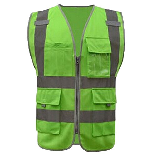 GOGO US Big Size 9 Pockets High Visibility Zipper Front Safety Vest With Reflective Strips, Meets ANSI Standards