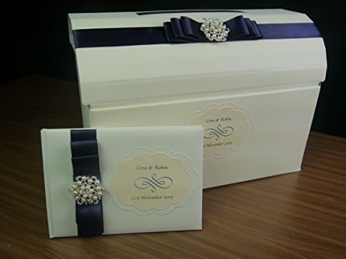 WEDDING, BIRTHDAY, POST BOX WITH MATCHING GUEST BOOK, ANY COLOUR RIBBON WITH PEARL EMBELLISHMENT