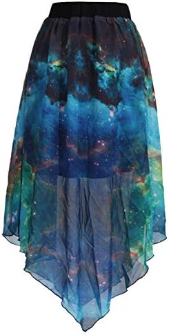 Women's Digital Print Cosmical Galaxy Starry Pleated Chiffon Midi Skirt #15