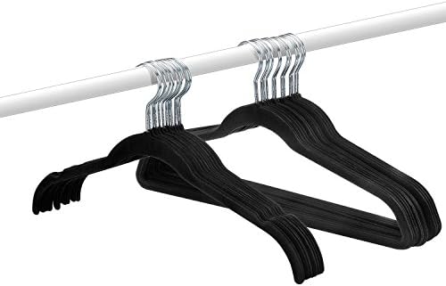 qobobo® Pack of 50 Thin Velvet Coat Hangers Velour Space Saving Non-Slip,45 cm/17.7 inches,25pcs with Non Slip Trouser Bar+25pcs without Non Slip Trouser Bar, Black