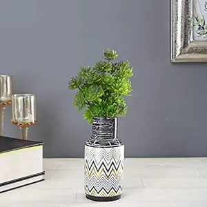 OddCroft Eclectic Chevron Ceramic Flower Vase, White & Black, 7