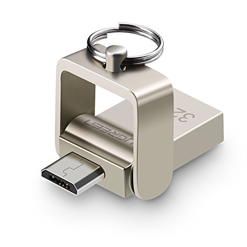 Memoria USB OTG para Android, UGREEN Unidad Flash USB 2.0 y OTG Micro USB 2 en 1 Pendrive Dual para Android OTG M&oacute;viles y Tabletas Rotaci&oacute;n a 180 Grados, Carcasa Met&aacute;lica y Anilla de Llavero (Plata, 32GB)