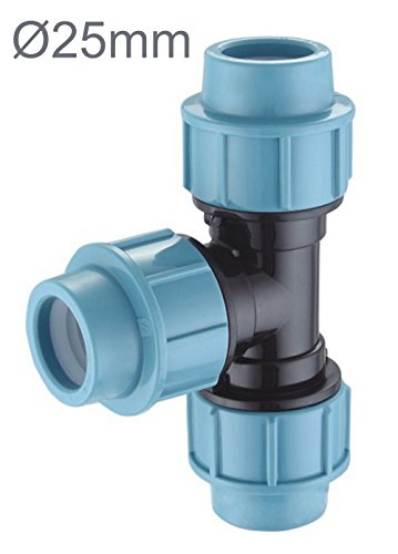 PP-Verbinder für 25 mm PE-Rohr Verschraubung Winkel Kupplung Endkappe Verbund Fitting Fittings Formteil (T-Stück 25mm)