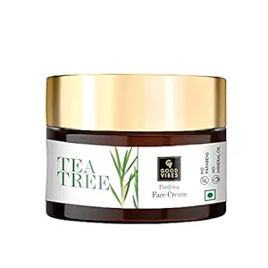Good Vibes Tea Tree Purifying Face Cream, 50 g Skin Moisturizing Soothing Calming Formula, Helps Reduce Acne & Excess Oil All Skin Types, Natural, No Parabens & Sulphates, No Animal Testing