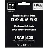 Vodafone VOXI SIM Card with Endless Social Media, Calls, Texts and Roaming, 15 GB