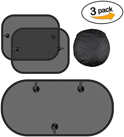 Car Sun Shade for Baby - (3 Pcs) Foldable 44 x 36 cm Side Window Sunshades/99 x 50 cm Rear Window Sun Shades Cling, UV Protection Car Sun Shade, Universal Fit for Car/SUV/Truck Black