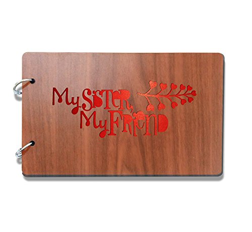 Sehaz Artworks MySisMyFrnd Wooden Scrapbook Photo Album for Memorable Gift on Brother, Sister, Cousins, Bro Sis, Birthdays, Valentines Day, Anniversary (22 cm x 16 cm x 4 cm, Brown)