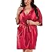 Produktbild Rosennie Damen Satin Nachthemd Morgenmantel Kimono Plus Size Lang Bademantel Schlafanzug Negligee Lingerie Babydoll Nachtwäsche Unterwäsche V Ausschnitt Robe mit Gürtel(Wein,XL)