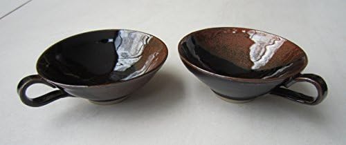 Tea cups; Condiments bowls with handles; Parmesan cheese dishes; Chutney dishes; Jewellery containers; Chinese tea cups; Soup mugs; House warming gift; Pair of tea cups with black and red glaze; Ceramic mugs; Black and red mugs; Red and black mugs; Multi-coloured mugs
