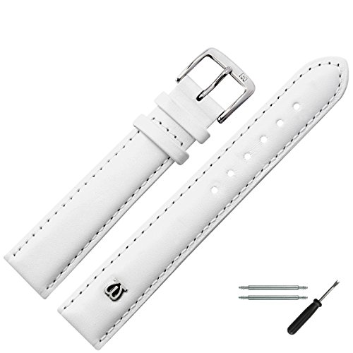 Uhrenarmband 20 mm Leder glatt weiss mit Naht, Bombage - inkl. Federstege & Werkzeug - Ersatzarmband aus Rindsleder, leichte Polsterung - Marburger Uhrenarmbänder seit 1945 - weiss / silber Uhrenarmband 20 mm Leder glatt weiss mit Naht, Bombage - inkl. Federstege & Werkzeug - Ersatzarmband aus Rindsleder, leichte Polsterung - Marburger Uhrenarmbänder seit 1945 - weiss / silber