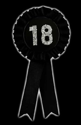 BLACK AND SILVER DIAMANTE AGE 18 ROSETTE BADGE AWARD RIBBON by Alandra