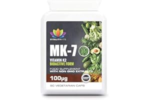VITALITYVITS Vitamin K2 100mcg MK7 Capsules – Bone and Heart Support – UK Made 100% Daily Dosage – GMP Quality (90s)