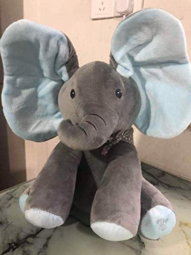 KINGEE-T Elefante de Peluche de Juguete Canciones de Canto Música Animada Orejas de Elefante Flappy Bebé de Peluche para Niños Muñeca de Regalo,Gray+Blue