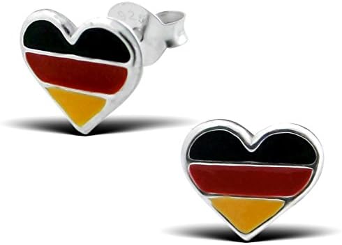 Germany Heart Shaped German Flag Sterling Silver Stud Earrings