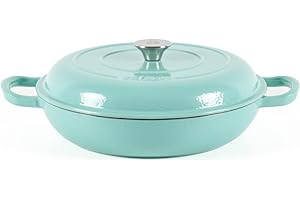 Lätt Home Cocotte Hierro Fundido Esmaltado Verde Menta. Cocotte Redonda Baja 30x6 CM - 3,2 L. Olla Elegante, Resistente, Especial para Inducción y Apta para todos tipo de Cocina