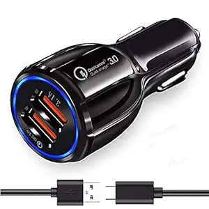 Ultra Fast Dualport Car Charger For Samsung Galaxy A31 / A 31 Original QC Car Charger Adapter | C Type Wall Charger,car charger extension converter to plug socket, car charger adapter socket | High Speed Rapid Fast Turbo QC 3.0 Car Charger , for All Mobiles like Android & Tablets With C USB Charging Cable (3.1 Ampere)