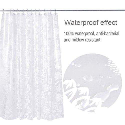 Duschvorhang Anti-Schimmel, Magiclux Tech Anti-Bakteriell Wasserabweisender Stoff PEVA 3D Halbtransparent mit 12 Duschvorhangringe für Badezimmer, 180 x 180cm (Löwenzahn) - 3