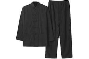 ZHOUXIAO Abbigliamento da Uomo in Puro Cotone Tai Chi Uniforme Uomo Kung Fu Abbigliamento a Maniche Lunghe Cinese Tradizionale Vestiti Tradizionali, Ampia Vestito di Sizetang