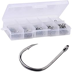 Juego de anzuelos grandes Zyurong® para pescar de acero al alto carbono con lengüeta y soporte para cebo, tamaños 3 a 12, 500 unidades