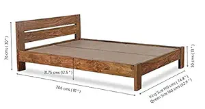 AASALIYA Solid Wood King Size Bed for Living Room Bedroom Home Hotel Decor Furniture | Solid Wood Bed Without Storage | Sheesham Wood, Light Walnut Finish