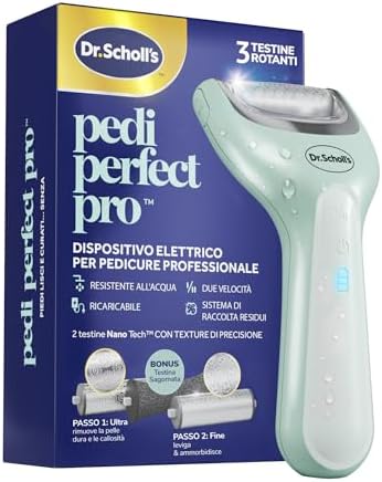 Dr. Scholl's Pedi Perfect Pro Pedicure Elettrico Professionale Piedi – Rimuovi Calli e Duroni, Lima Elettrica Talloni, Fresa Pedicure Ricaricabile e Impermeabile, 3 Rulli, Raccogli Polvere
