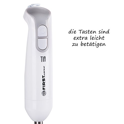 TZS First Austria – Ergonomischer Stabmixer mit Edelstahl Pürier Aufsatz 400 Watt | Turbo Taste | weiß | 4 Klingen | Aufsatz abnehmbar und spülmaschinenfest | Tasten leicht zu drücken - 2