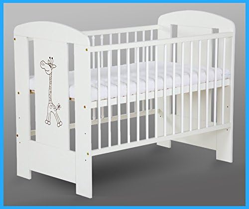 LUXURY BABY COT BRAND NEW WOODEN SAFARI GIRAFFE WHITE BED SAFETY MATTRESS