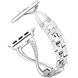 easyoung Bling Bands für Apple Armbanduhr 38 mm 42 mm für Frauen, Edelstahl Metall Ersatz Armbänder Armband Strap für Apple Armbanduhr Nike +, Serie 3, Serie 2, Serie 1, Sport, Edition, 4 Farben, silber, 42mm