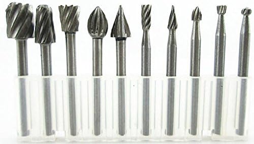 Hotgod Pack of 10Pcs HSS Routing Router Bits Burr for Dremel, Woodworking, Carving, Engraving, Drilling Rotary Tools
