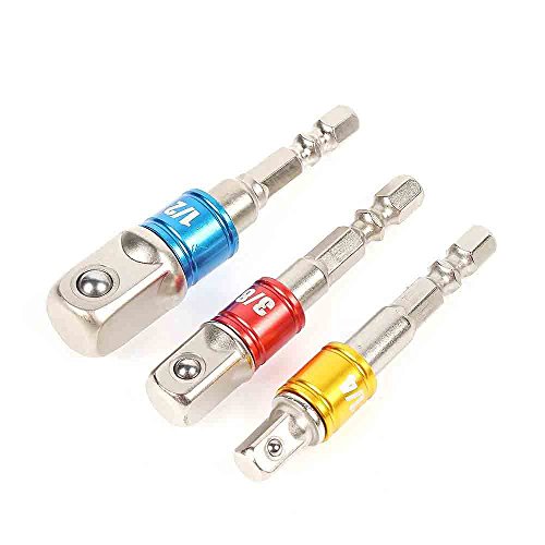 3 tlg 1/4″ 3/8″ 1/2″ Sechskant Stecknussadapter Stecknuss Adapter Steckschlüssel Schraubenschlüssel Nuss Set Verbindung Kopfverlängerung mit Farbbänder für Akkuschrauber - 2