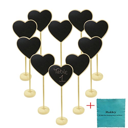 makhry 10 Hochzeit Party Favor Mini Tafel in Herz mit Ständer für Tisch Anzahl Preis Nachricht Board Tischkarte Favor Tag (Burly Holz) …