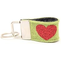 Mini Schlüsselanhänger aus Wollfilz mit Glitzer-Herz hellgrün/ anthrazit