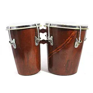 PAL MUSIC HOUSE 7 Inch Professional Two Piece Hand Made Wooden Bongo Drum Set (Brown)