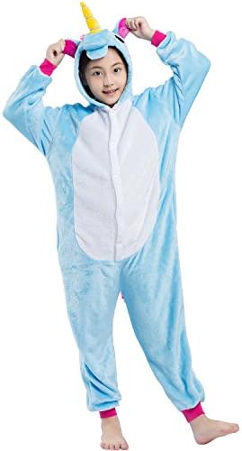 Magicmode Unisex Children Cartoon Unicorn One Piece Onesie Pajamas Cosplay Costume Blue 140cm
