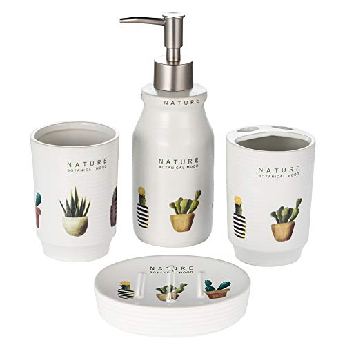 Preisvergleich Produktbild JOTOM Seifenspender Zahnputzbecher Zahnbecher Zahnbürstenhalter Seifenschale Seifenschale 4tlg Badezimmer Zubehör Set (Succulenten)
