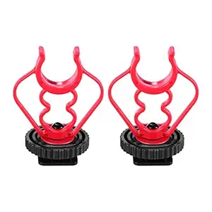 Universal MicShock Mount Cold Shoe Mount Adapter ABS Microphone Bracket Mount Replacement for Shotgun Microphones Black and Red Pack of 2