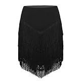 falda flecos mango negra Cintura alta con cinturilla elástica, flecos en forma de V decorados con 3 filas de borlas que fluyen, tirar del cierre
