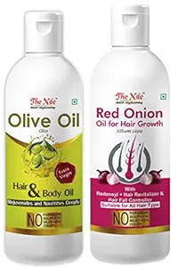 The Nile Pure Cold Pressed Olive Oil For Hair and Skin(100 ML) + Red Onion Oil with Redensyl Hair Oil (150 ML) Combo pack of 2 (250 ML)