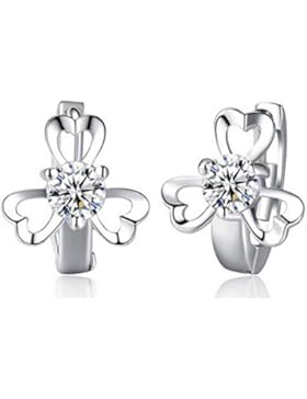 Summens Creolen Clover Blumen Ohrringe Damen 925 Sterling Silber Weiße Zirkonia Hypoallergen Ohrschmuck Geschenk...