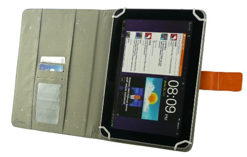 Emartbuy® Blau Eingabestift + Universalbereich ( 8 – 9 Zoll ) Denim with Tan Trim Multi Winkel Folio Executive Hülle Schutzhülle Case Cover Wallet mit Kartensteckplätze geeignet für Archos 80b Platinum 8 Zoll Tablet - 6