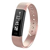 Fitness Tracker Smart Uhr mit Herzschlag Monitor Schritt Tracker Kalorienzähler Armband Wasserdicht Activity Tracker Schrittzähler für IOS Android Schwarz (Rose gold color)