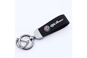RUAAL Auto Portachiavi Pelle Scamosciata, per Alfa Romeo Stelvio 4C Mito Giulietta Anelli Rotanti Ferro Cavallo Portachiavi Ricambi Accessori,Black Style-a