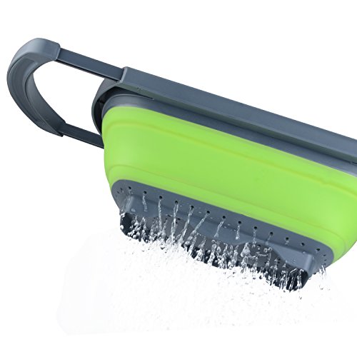 Seiher faltbar High-End bonapeti – Funktion Hand Freien rot und grau Silikon – Ein Abtropfgestell, mit der Griffen für Anpassung an alle Spülen – Große Kapazität und einziehbar – 1 Jahr Garantie grün - 2