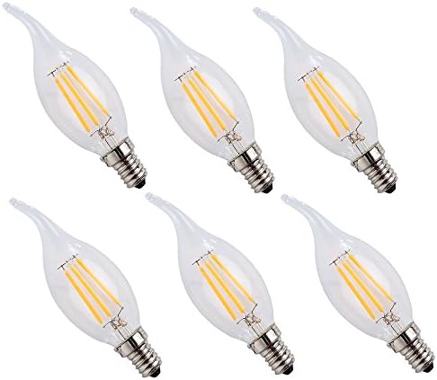Pack of 6 4W LED Flame Filament Candle Light Bulb,E14 Edison Screw Classic Candle Bulb,AC220-240V,Warm White 2700K 400LM,40W Equivalent Incandescent Replacement