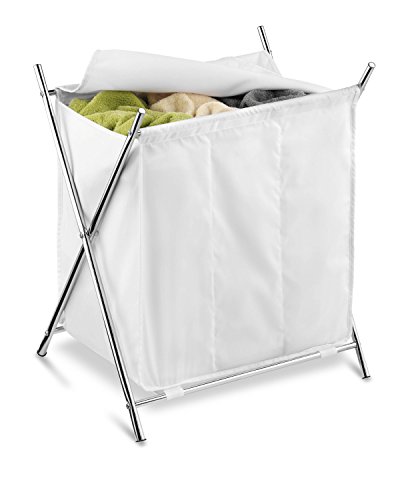 Honey-Can-Do HMP-01236 Zusammenklappbarer Wäschesammler mit Abdeckung und 3 Fächern, Stoff, verchromt, 79.375 x 12.065 x 5.08 cm - 2