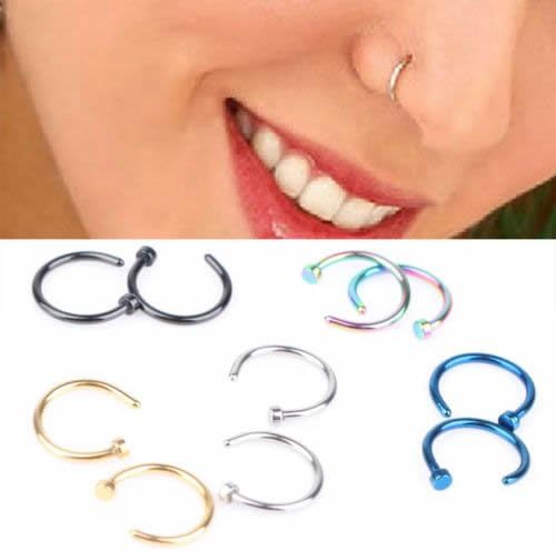 Neevas 5Pcs Hot Stainless Steel Nose Open Hoop Ring Earring Body Piercing Studs Jewelry