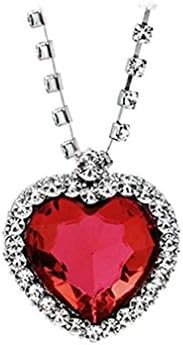 Waroomvan Clearance Deals Classic Luxury Women Heart Crystal Rhinestone Silver Chain Pendant Necklace Jewelry Romantic Gift xFF0C; NecklacexFF1A;Color Red
