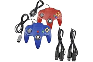 FAIRY TAIL & GLITZER FEE 2 x Controller passend für Nintendo 64 N64 Rot und Blau mit Verlängerungen Gamepad Joypad