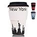 Produktbild PRIME ART WOOD® Bambus Coffee-to-Go Becher (inkl. optimalem Hitzeschutz) Kaffee-Becher, Trink-Becher | Umweltfreundlich, Spülmaschinenfest, Lebensmittelecht, 450ml (Weiß, New York)